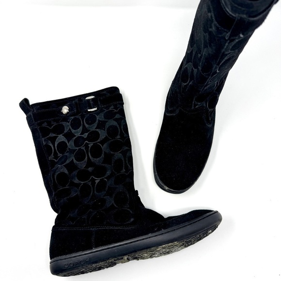 Coach Black Logo Suede Leather Winter Boots - Picture 2 of 12